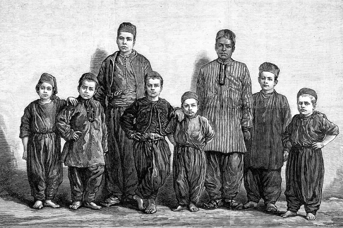 Framed Print : English acrobat boys detained by an Arab company in Constantinople, 1881. Creator: R&E Taylor Framed Print : English acrobat boys detained by an Arab company in Constantinople, 1881. Creator: R&E Taylor