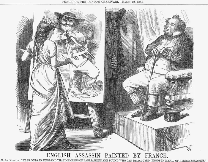 Framed Print : English Assassin Painted by France, 1864. Artist: John Tenniel Framed Print : English Assassin Painted by France, 1864. Artist: John Tenniel