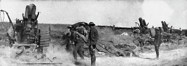 English Attack of July 31, 1917; A battery of large howitzers in action, , 1917. Creator: Unknown