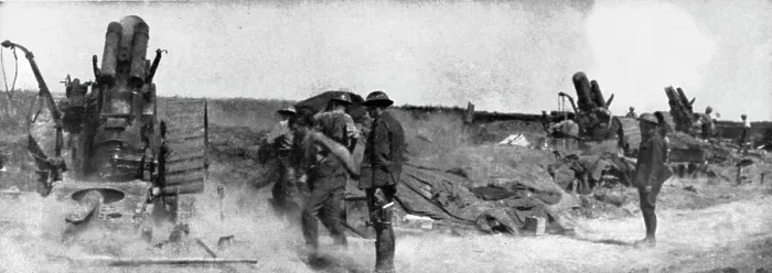 Framed Print : English Attack of July 31, 1917; A battery of large howitzers in action, , 1917. Creator: Unknown Framed Print : English Attack of July 31, 1917; A battery of large howitzers in action, , 1917. Creator: Unknown