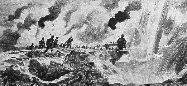 English Attack of July 31, 1917; British infantry advance... 1917. Creator: A Forestier