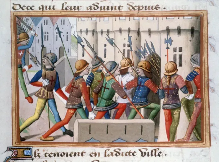 Framed Print : The English being chased out of Paris, April 1436, (1484) Framed Print : The English being chased out of Paris, April 1436, (1484)