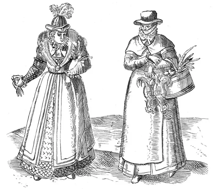 Framed Print : English countrywoman with lady of the Court, 1572. Artist: Georgius Braun Framed Print : English countrywoman with lady of the Court, 1572. Artist: Georgius Braun