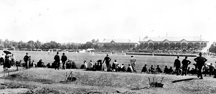 Framed Print : English cricketers in Australia: the Adelaide Cricket Oval (the English team in the field), 1895. Creator: Scott Barry Framed Print : English cricketers in Australia: the Adelaide Cricket Oval (the English team in the field), 1895. Creator: Scott Barry