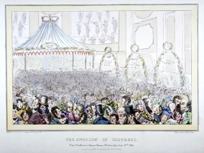 Framed Print : The English in distress. Fancy fair Hanover Square Rooms, 1833 Framed Print : The English in distress. Fancy fair Hanover Square Rooms, 1833