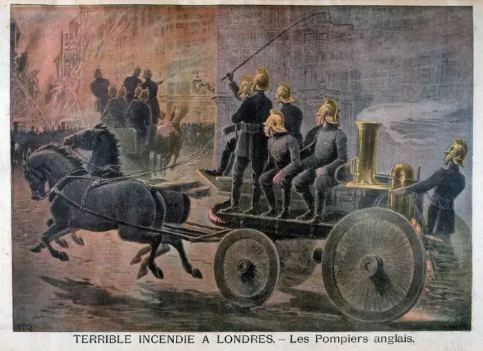 Framed Print : English firemen going to an emergency, 1897. Artist: Henri Meyer Framed Print : English firemen going to an emergency, 1897. Artist: Henri Meyer