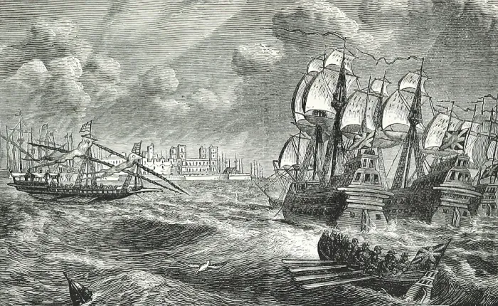 Framed Print : The English fleet before Cadiz, 1596, (1896). Creator: Unknown Framed Print : The English fleet before Cadiz, 1596, (1896). Creator: Unknown