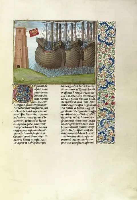 Framed Print : The English Fleet in Flemish Waters; Chronicles (Book Three), about 1480-1483. Creator: Master of the Getty Froissart Framed Print : The English Fleet in Flemish Waters; Chronicles (Book Three), about 1480-1483. Creator: Master of the Getty Froissart