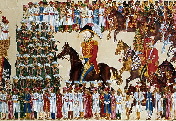 English grandee of the East India Company riding in an Indian procession, 1825-1830