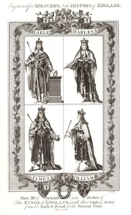 Framed Print : English Kings with coats of Arms, 18th century Framed Print : English Kings with coats of Arms, 18th century