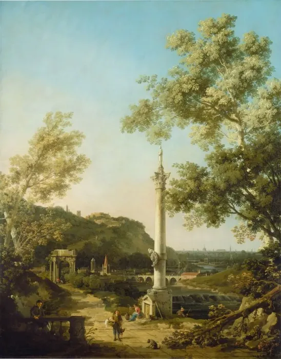 Framed Print : English Landscape Capriccio with a Column, c. 1754. Creator: Canaletto Framed Print : English Landscape Capriccio with a Column, c. 1754. Creator: Canaletto