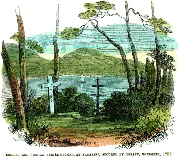 Framed Print : English and Russian burial-ground, at Nagasaki, secured by treaty, November 1855, (1856) Framed Print : English and Russian burial-ground, at Nagasaki, secured by treaty, November 1855, (1856)