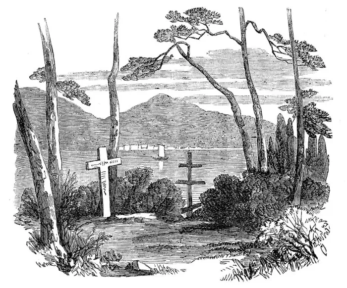 Framed Print : English and Russian Burial-ground, at Nagasaki, secured by treaty, November 1855, (1856). Creator: Unknown Framed Print : English and Russian Burial-ground, at Nagasaki, secured by treaty, November 1855, (1856). Creator: Unknown