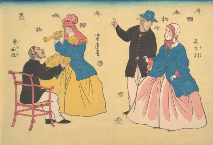 Framed Print : English and Russian Couples, 1st month, 1861. Creator: Utagawa Yoshitora Framed Print : English and Russian Couples, 1st month, 1861. Creator: Utagawa Yoshitora