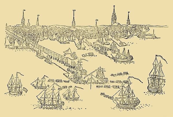 English Ships of War at Boston (Where The Tea-Party Took Place) In 1768, c1930