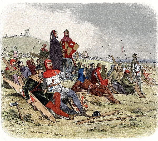 English troops waiting to go into action at the Battle of Crecy, August 1346 (c1860)