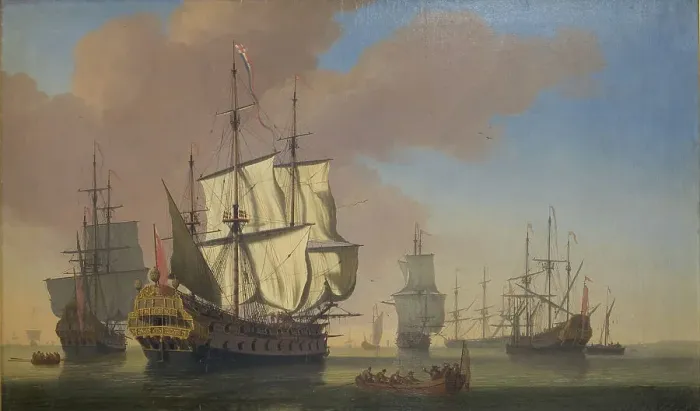 Framed Print : English Warships in a Roadstead in Calm Weather, 1677. Creator: Jan Karel Donatus van Beecq Framed Print : English Warships in a Roadstead in Calm Weather, 1677. Creator: Jan Karel Donatus van Beecq