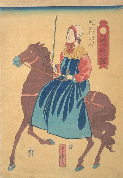 English Woman on Horseback, 1st month, 1861. Creator: Utagawa Yoshitora