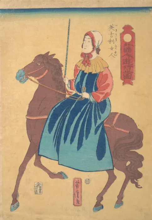 Framed Print : English Woman on Horseback, 1st month, 1861. Creator: Utagawa Yoshitora Framed Print : English Woman on Horseback, 1st month, 1861. Creator: Utagawa Yoshitora