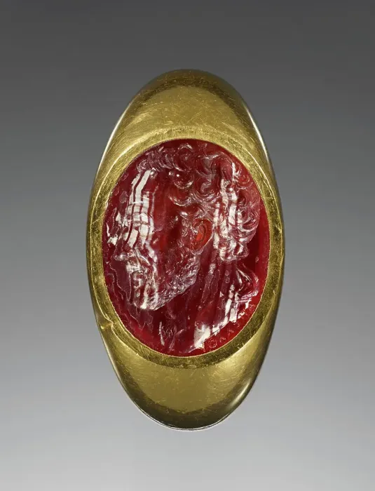 Framed Print : Engraved Gem with a portrait of Demosthenes inset into a gold ring, 25-1 B.C. Creator: Unknown Framed Print : Engraved Gem with a portrait of Demosthenes inset into a gold ring, 25-1 B.C. Creator: Unknown