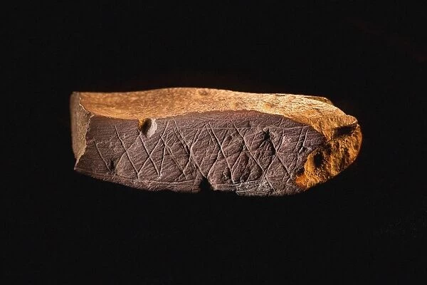 Engraved Ocher Plaque from Blombos Cave, South Africa. The oldest artifact of mankind, 70th millenni