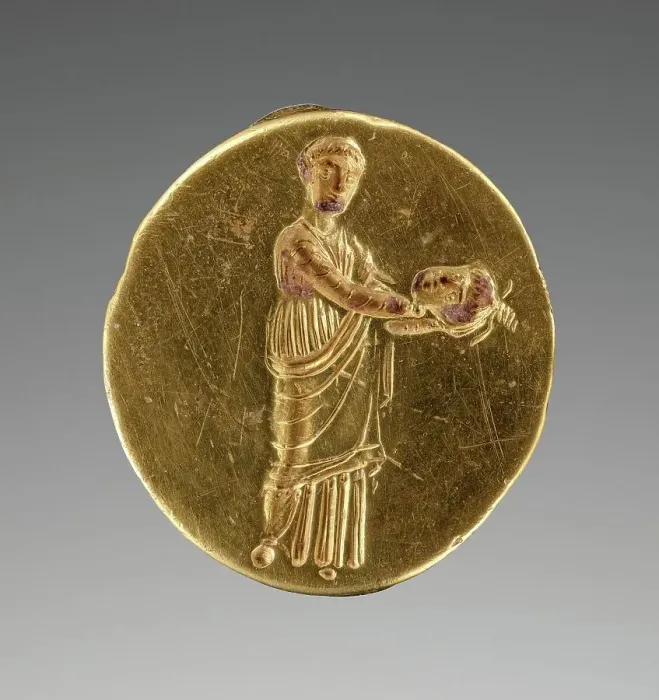 Framed Print : Engraved Ring with an Actor Holding a Theater Mask, 325-300 BC. Creator: Unknown Framed Print : Engraved Ring with an Actor Holding a Theater Mask, 325-300 BC. Creator: Unknown