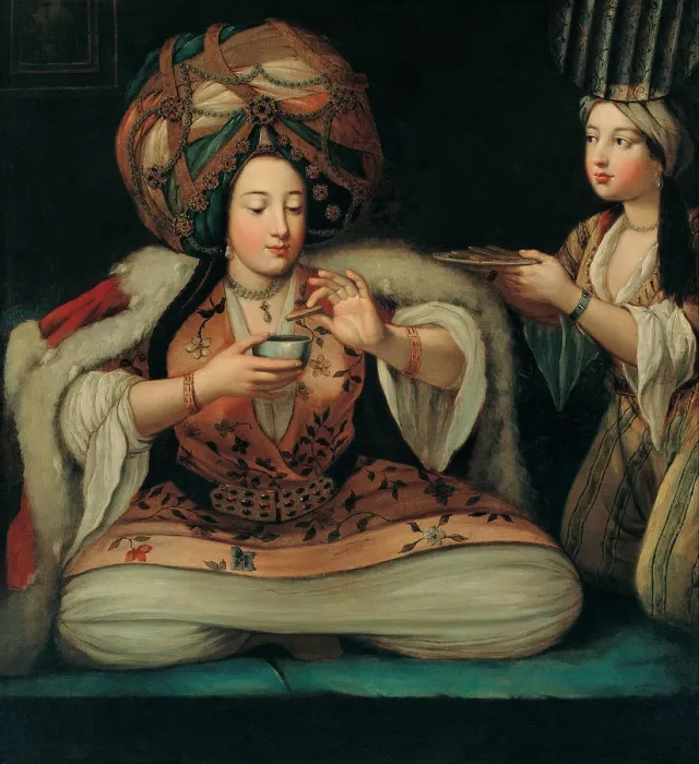 Framed Print : Enjoying Coffee, Early 18th cen Artist: French master Framed Print : Enjoying Coffee, Early 18th cen Artist: French master