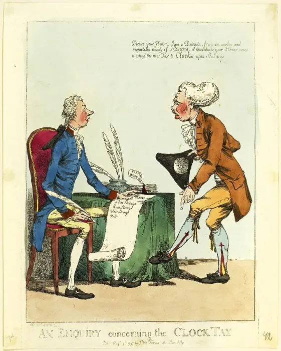 Framed Print : An Enquiry Concerning the Clock Tax, 1797. Creator: Charles Ansell Framed Print : An Enquiry Concerning the Clock Tax, 1797. Creator: Charles Ansell