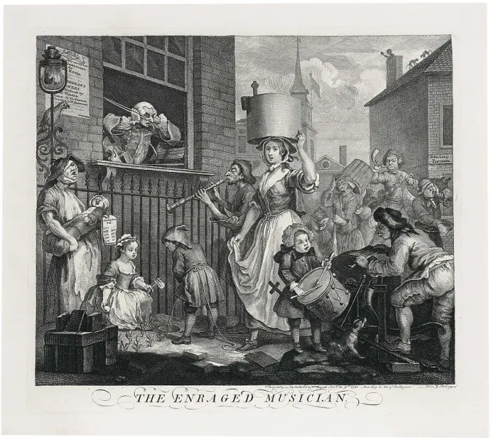 Framed Print : The Enraged Musician, 1740. Creator: Hogarth; William (1697-1764) Framed Print : The Enraged Musician, 1740. Creator: Hogarth; William (1697-1764)