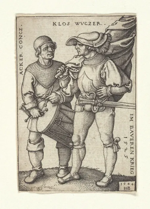 Framed Print : Ensign and drummer in the Peasants War of 1525, 1544. Creator: Beham, Hans Sebald (1500-1550) Framed Print : Ensign and drummer in the Peasants War of 1525, 1544. Creator: Beham, Hans Sebald (1500-1550)