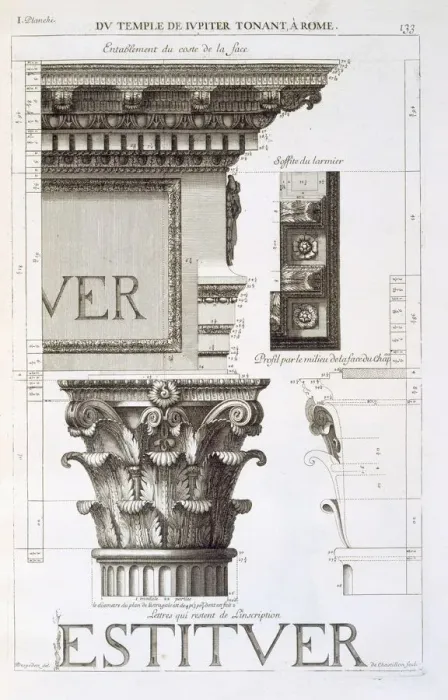 Framed Print : Entablature, capital and inscription from the Temple of Jupiter Tonans (The Thunderer), pub Framed Print : Entablature, capital and inscription from the Temple of Jupiter Tonans (The Thunderer), pub