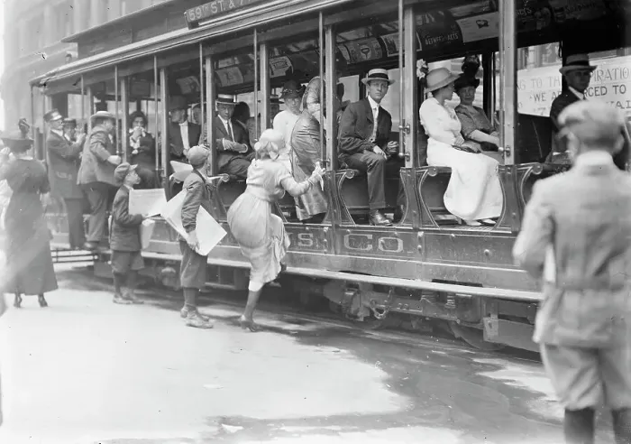 Framed Print : Entering street car ?, between c1910 and c1915. Creator: Bain News Service Framed Print : Entering street car ?, between c1910 and c1915. Creator: Bain News Service