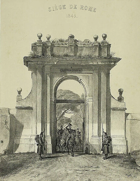 Entering the Villa Santucci, from Souvenirs d'Italie: Expédition de Rome, 1850. Creator: Auguste Raffet
