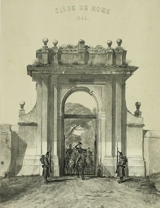 Framed Print : Entering the Villa Santucci, from Souvenirs d'Italie: Expédition de Rome, 1850. Creator: Auguste Raffet Framed Print : Entering the Villa Santucci, from Souvenirs d'Italie: Expédition de Rome, 1850. Creator: Auguste Raffet