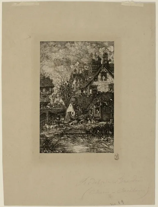 Framed Print : Entering a Village, from Revue Fantaisiste, 1861. Creator: Rodolphe Bresdin Framed Print : Entering a Village, from Revue Fantaisiste, 1861. Creator: Rodolphe Bresdin