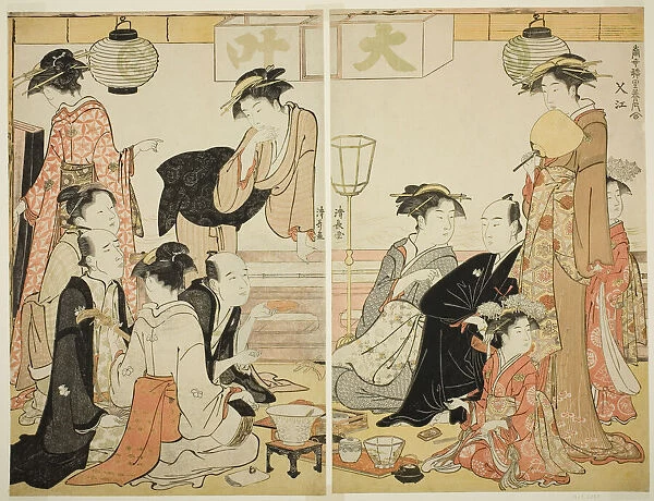 Entertainers of Nakazu, from the series 'A Collection of Contemporary Beauties of the... c. 1784. Creator: Torii Kiyonaga
