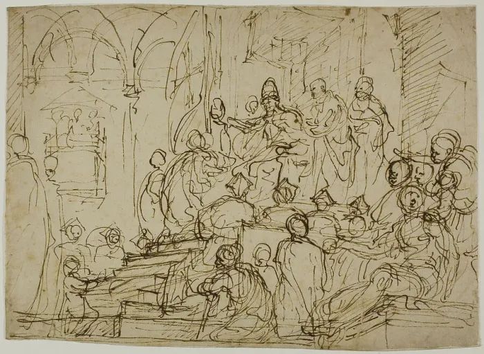 Framed Print : Enthroned King with Attendants, n.d. Creator: Domenico Cresti