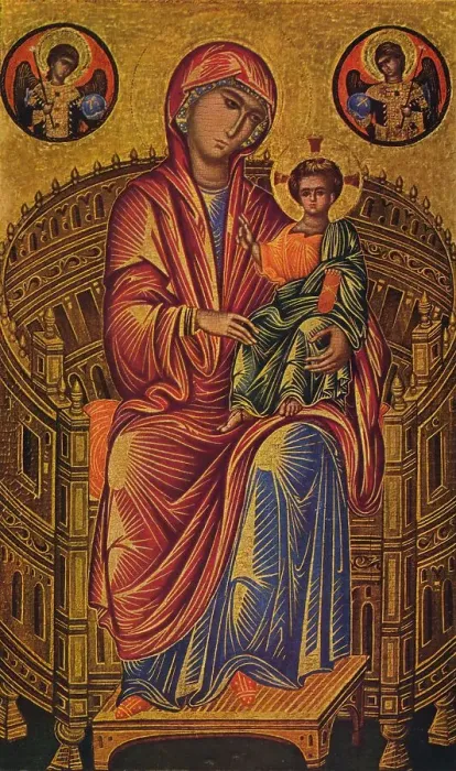 Framed Print : Enthroned Madonna and Child, c1260-1280. Byzantine school Framed Print : Enthroned Madonna and Child, c1260-1280. Byzantine school