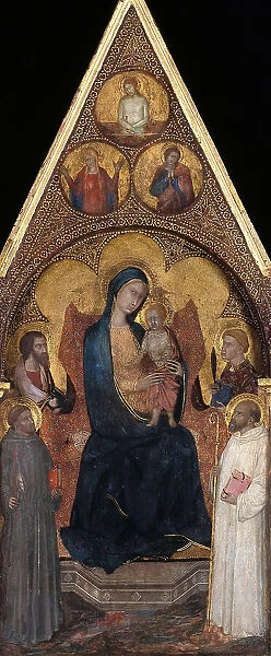 Enthroned Mary with the Child and four saints, c.1350. Creator: Master of the Madonna of the Palazzo Venezia (active 1340-1360)