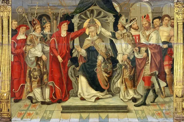 Framed Print : The enthronement of Pope Celestine V in 1294, Second Quarter of the 16th cen. Creator: Anonymous