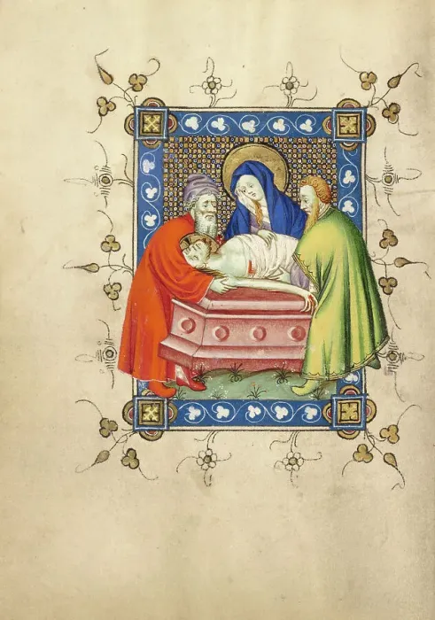 Framed Print : The Entombment; Book of Hours, about 1405-1410. Creator: Masters of Dirc van Delf Framed Print : The Entombment; Book of Hours, about 1405-1410. Creator: Masters of Dirc van Delf