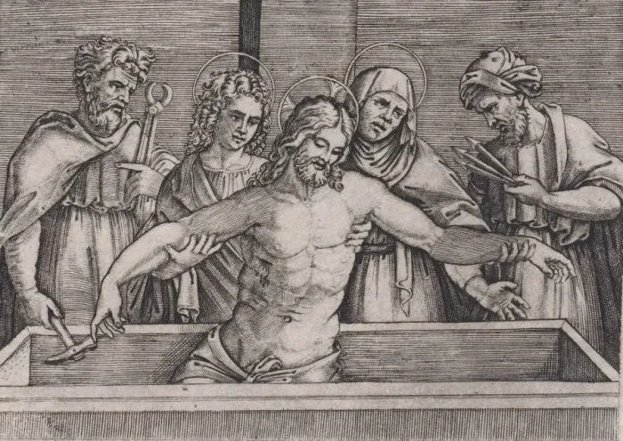 Framed Print : The Entombment of Christ, ca. 1514-36. Creator: Agostino Veneziano Framed Print : The Entombment of Christ, ca. 1514-36. Creator: Agostino Veneziano