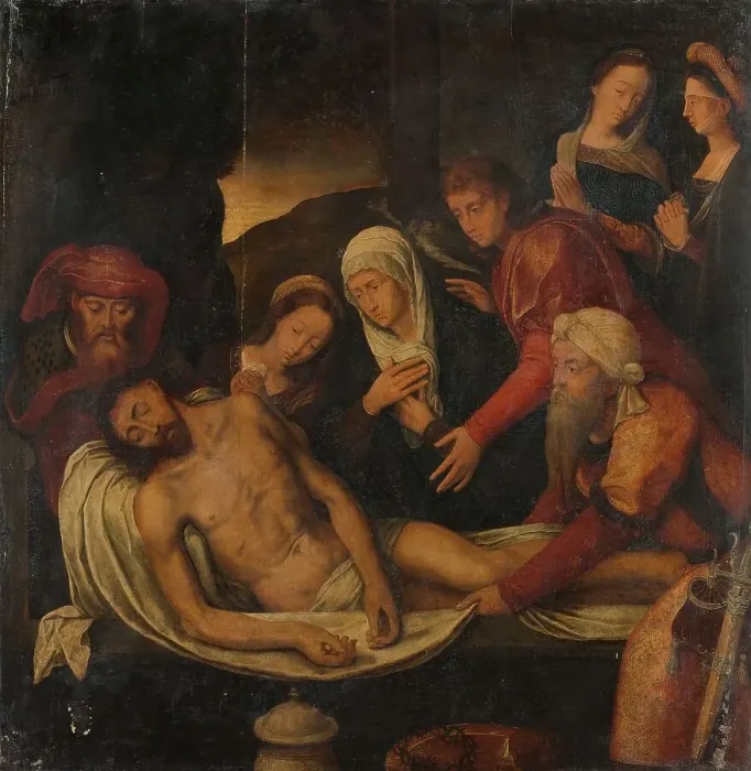 Framed Print : Entombment of Christ with Joseph of Arimathea and Nicodemus, Mary Magdalene, the Virgin and Saint Jo Creator: Anon Framed Print : Entombment of Christ with Joseph of Arimathea and Nicodemus, Mary Magdalene, the Virgin and Saint Jo Creator: Anon