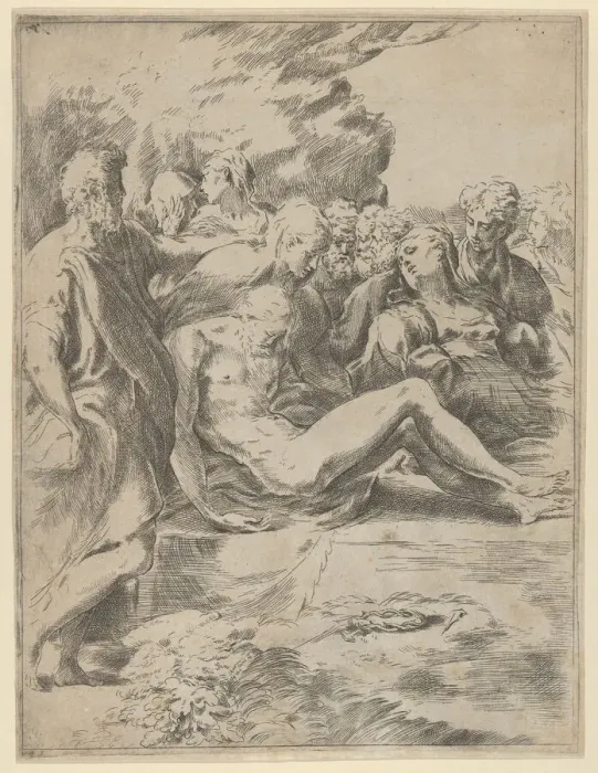 Framed Print : The Entombment; Christ with legs outstretched, the Virgin at right, 1590-1600 Framed Print : The Entombment; Christ with legs outstretched, the Virgin at right, 1590-1600