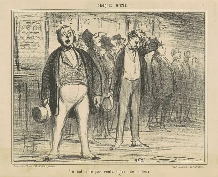 Framed Print : Un entr'acte, par trente degrés de chaleur, 19th century. Creator: Honore Daumier Framed Print : Un entr'acte, par trente degrés de chaleur, 19th century. Creator: Honore Daumier