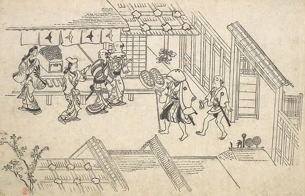 The Entrance to Ageya-machi, from the series Scenes in the Yoshiwara (Yoshiwara no tei)... 1681-84. Creator: Hishikawa Moronobu