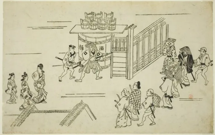 Framed Print : Entrance to Ageyacho, from the series The Appearance of Yoshiwara, c. 1681 / 84 Framed Print : Entrance to Ageyacho, from the series The Appearance of Yoshiwara, c. 1681 / 84