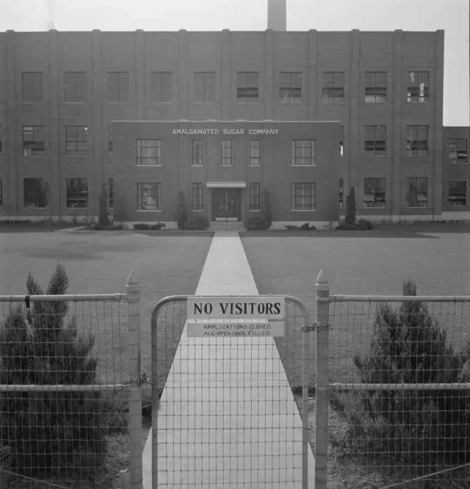 Framed Print : Entrance to Amalgamated Sugar Company factory at opening... Nyssa, Malheur County, Oregon, 1939. Creator: Dorothea Lange Framed Print : Entrance to Amalgamated Sugar Company factory at opening... Nyssa, Malheur County, Oregon, 1939. Creator: Dorothea Lange