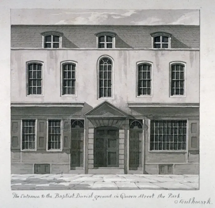 Framed Print : Entrance to a Baptist burial ground in Quilp Street, Southwark, London, c1825. Artist Framed Print : Entrance to a Baptist burial ground in Quilp Street, Southwark, London, c1825. Artist
