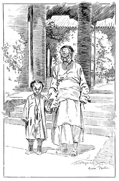 Entrance to the British Legation, Pekin. The oldest servant and his son, 1900